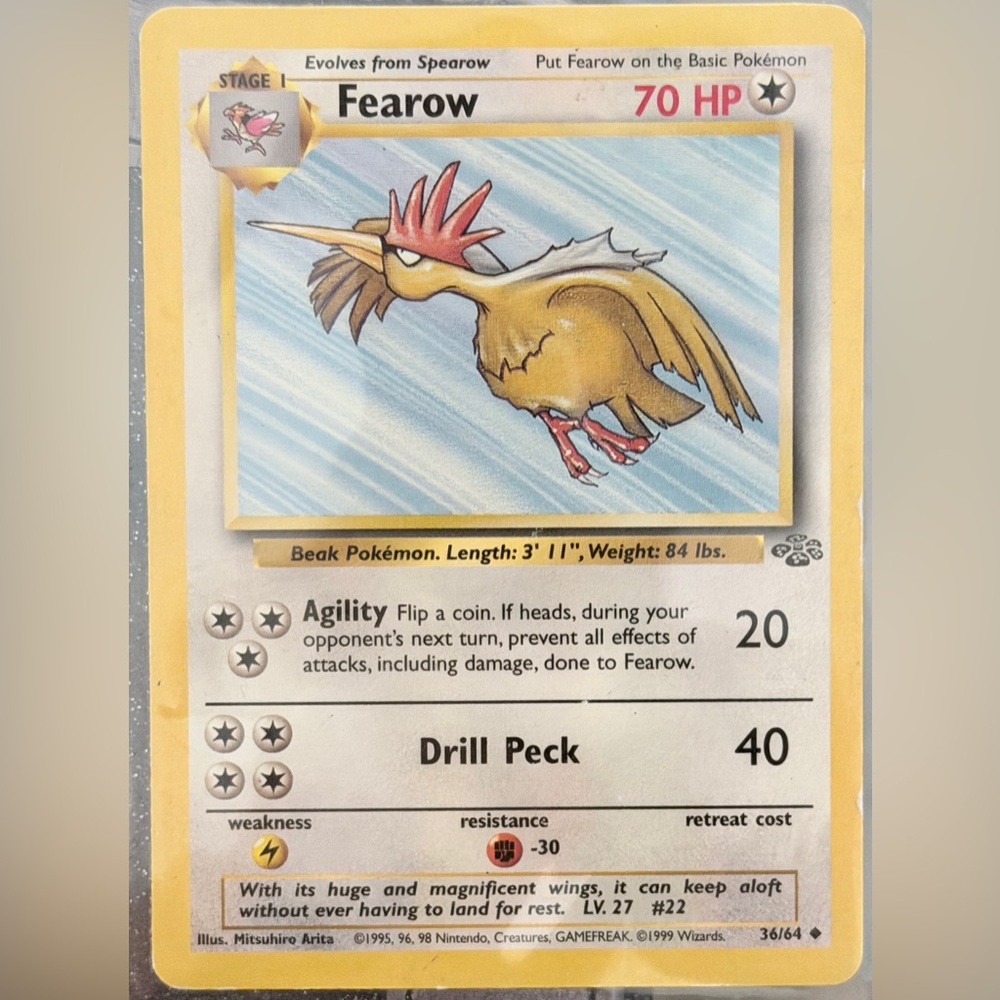 Pokemon Fearow Trading Card - Yellow and Red